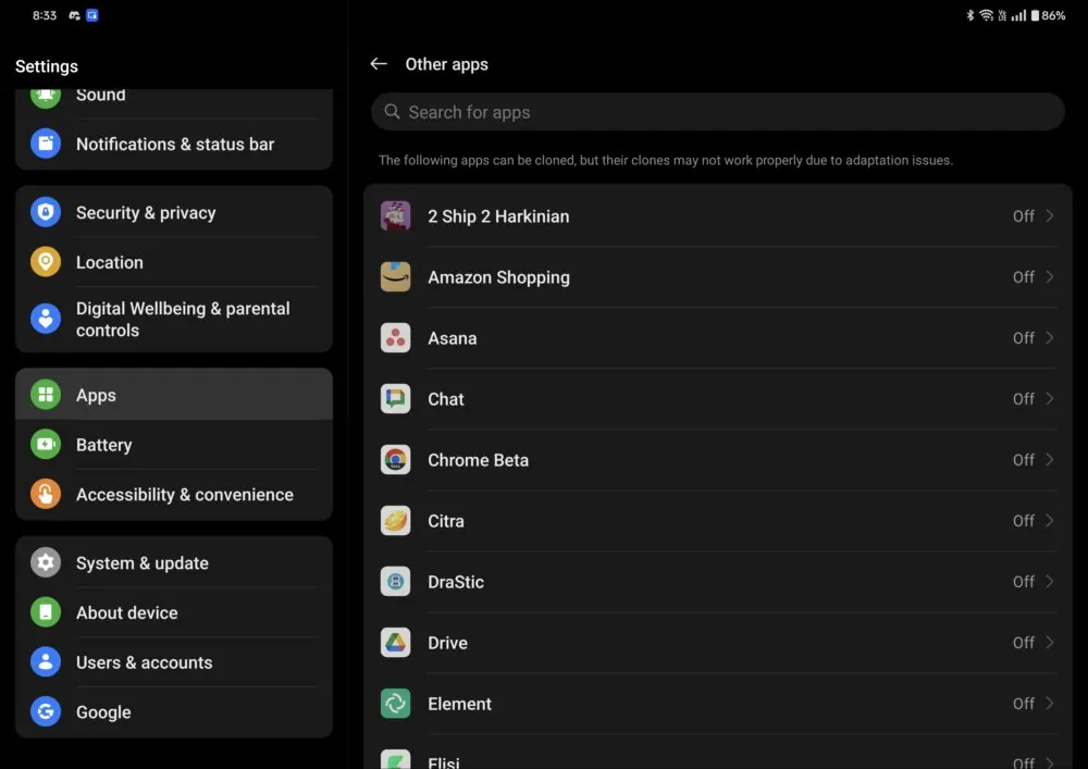 Các ứng dụng trong mục Other apps