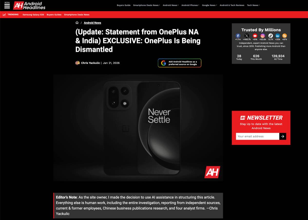 OnePlus bác bỏ tin đồn đóng cửa, khẳng định báo cáo về việc giải thể là sai sự thật插图 OnePlus bác bỏ tin đồn đóng cửa, khẳng định báo cáo về việc giải thể là sai sự thật插图